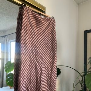 Satin pink striped midi skirt